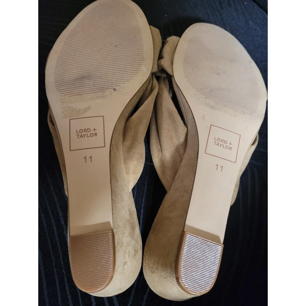 Lord Taylor Womens Tan Suede Like Knot Wedge Sexy‎ Slide Shoes Sz 11 NWOT